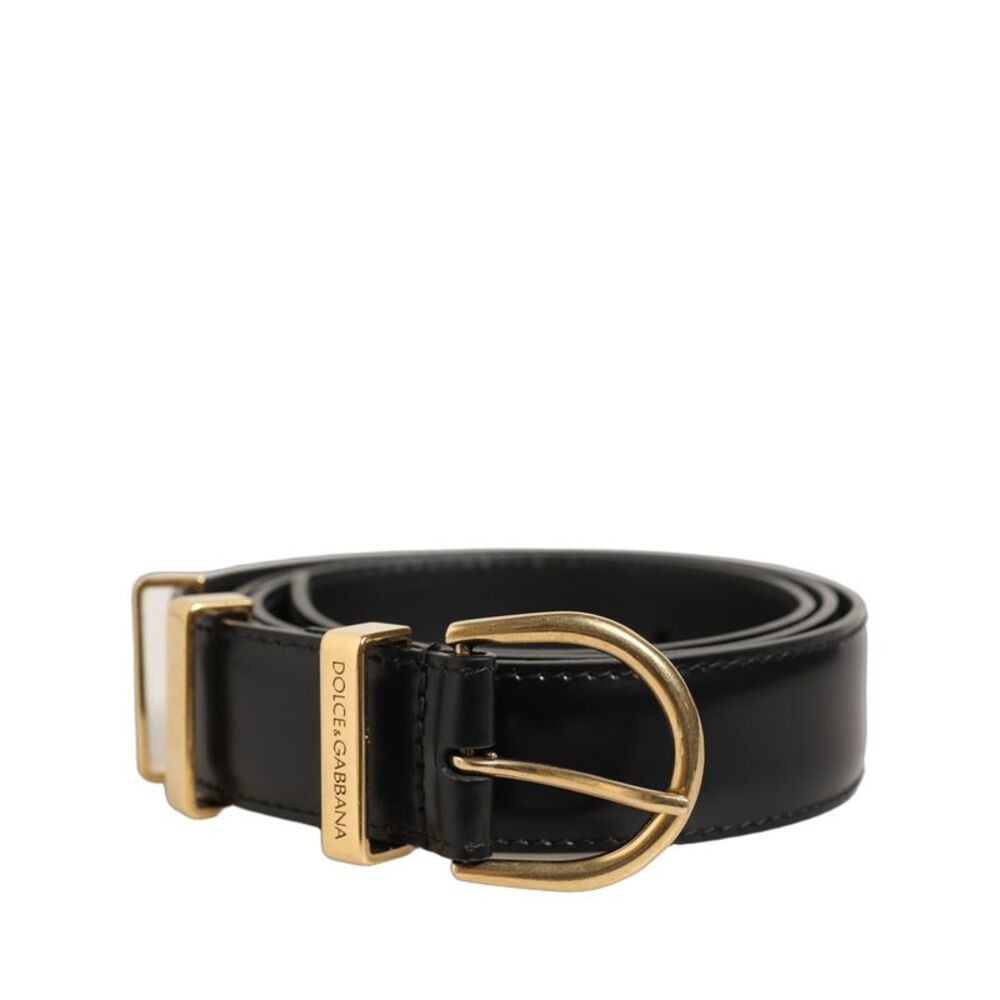 Dolce & Gabbana Black Classic Leather Gold Tone Buckle Women's Belt